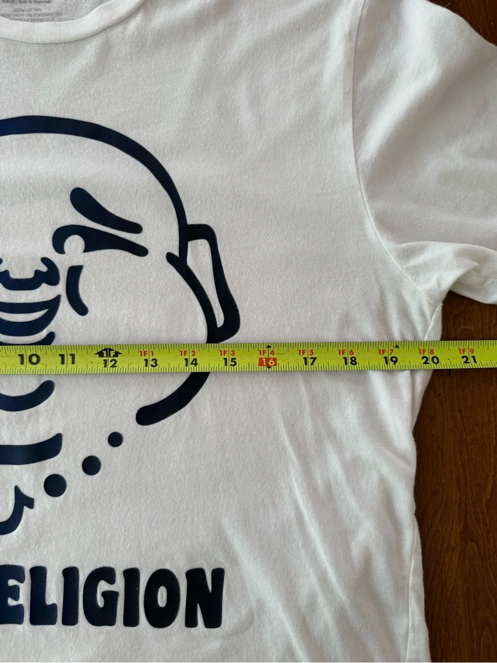 True Religion Men's White Tee Shirt with Blue Buddha Face 💯 Cotton Size Medium